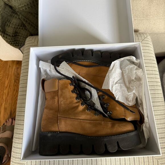 & Other Stories Lace Up Brown Combat Boots - Picture 3 of 14